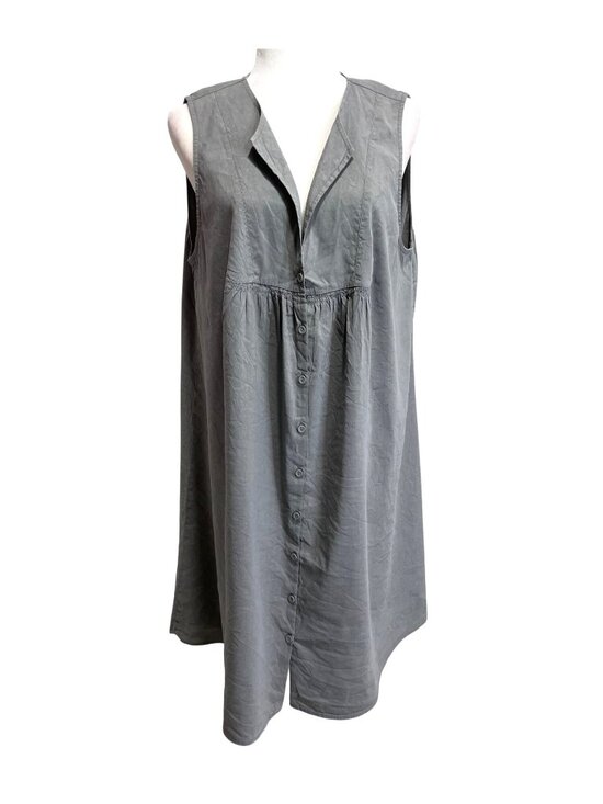 Eileen Fisher Dresses & Skirts - Eileen Fisher Womens Size L Dress Gray Sleeveless Linen Button-Up Italian Fabric
